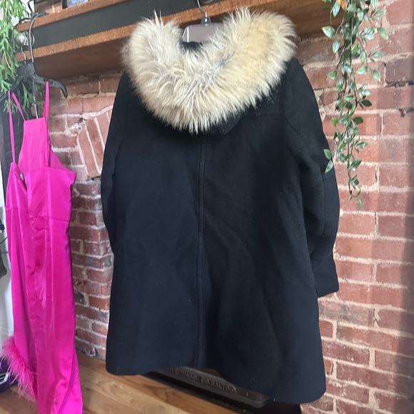 J. CREW Chateau Parka Wool Faux Fur Coat, Size 6 Black Stadium Cloth Nello Gori - Picture 4 of 10